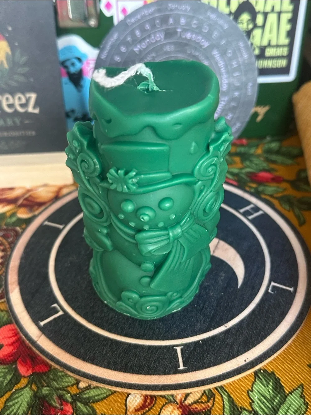 Green Snowman Candle